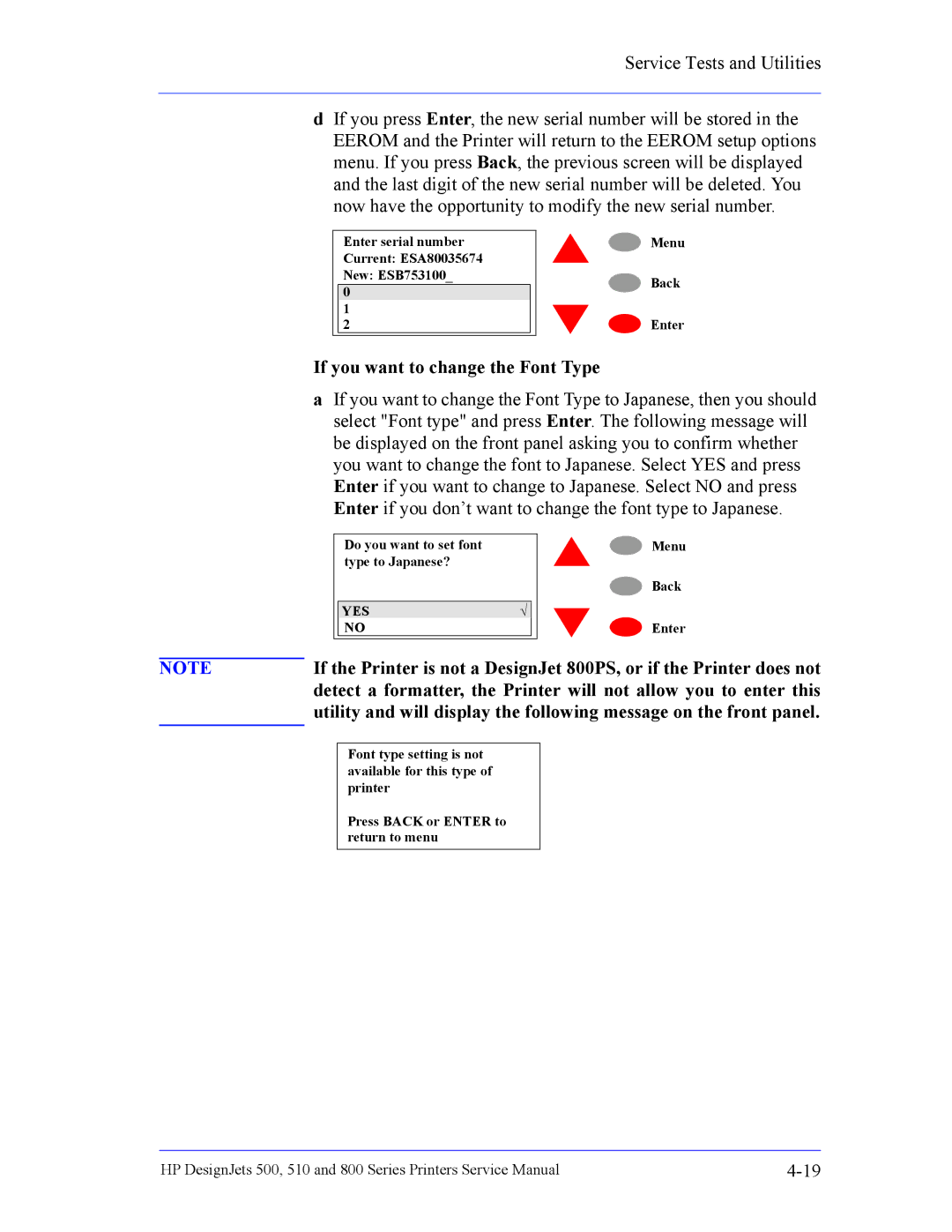 HP 510 Inkjet Large Format CH336A#B1K manual If you want to change the Font Type 