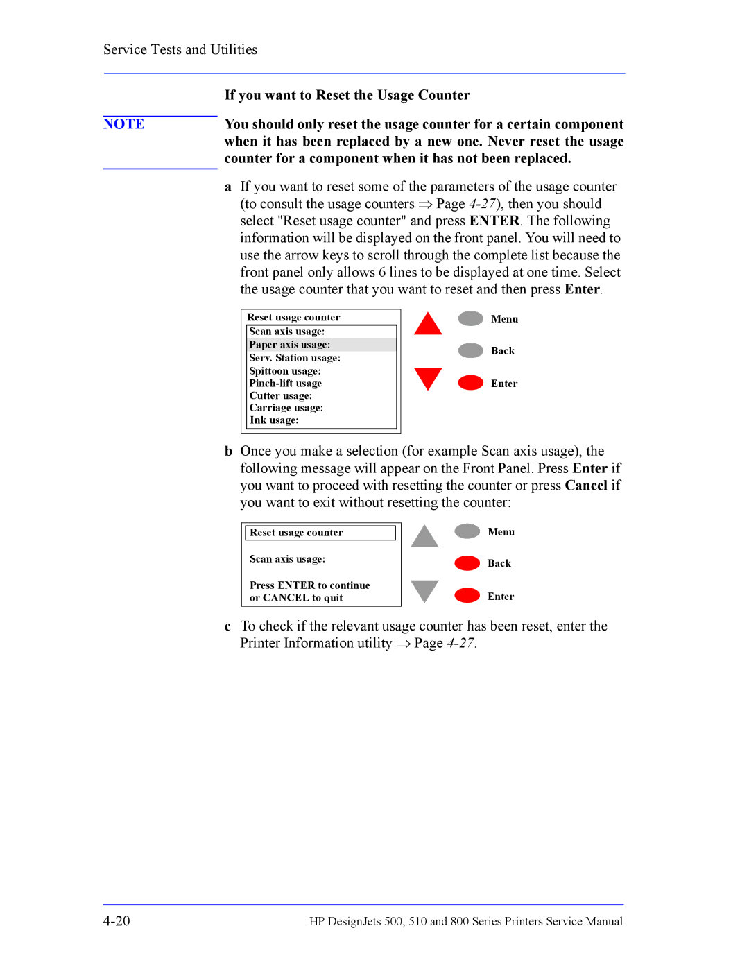 HP 510 Inkjet Large Format CH336A#B1K manual If you want to Reset the Usage Counter 