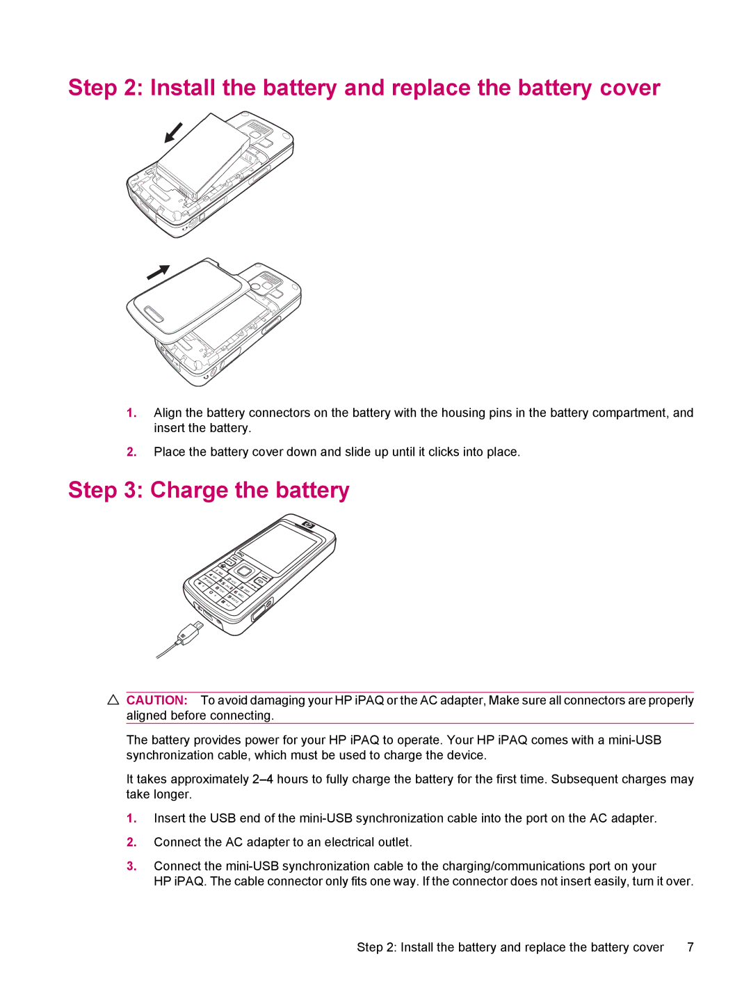 HP 510 manual Install the battery and replace the battery cover, Charge the battery 