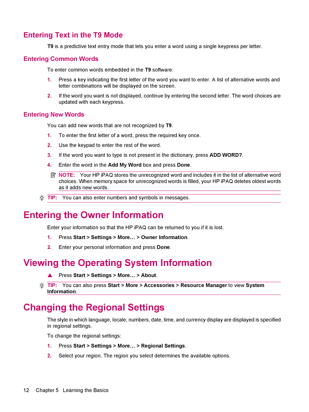 HP 510 manual Entering the Owner Information, Viewing the Operating System Information, Changing the Regional Settings 