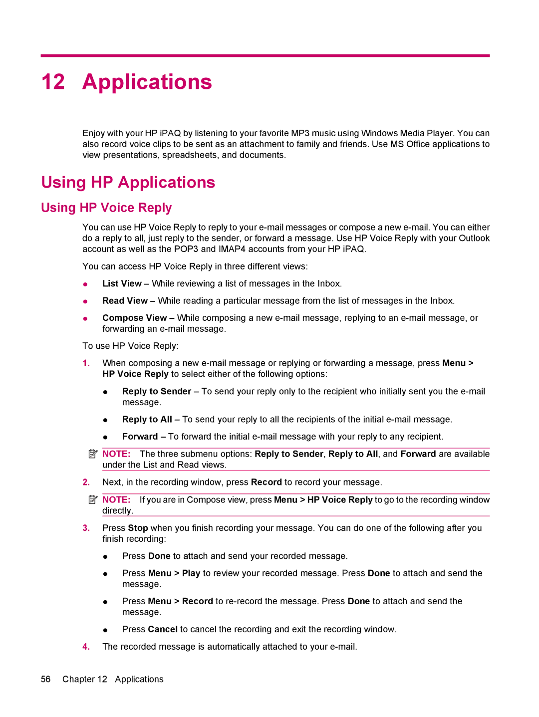 HP 510 manual Using HP Applications, Using HP Voice Reply 