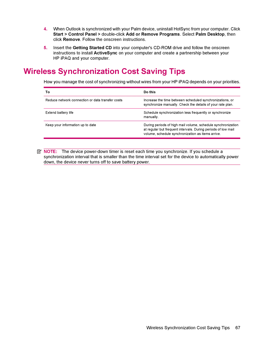 HP 510 manual Wireless Synchronization Cost Saving Tips, Do this 