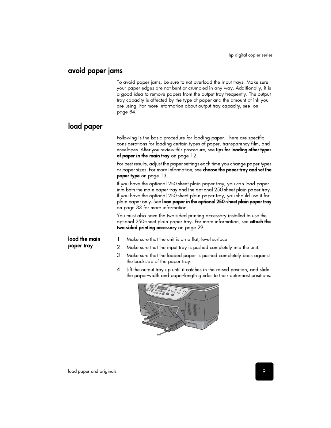 HP 510 manual Avoid paper jams Load paper, Load the main paper tray 