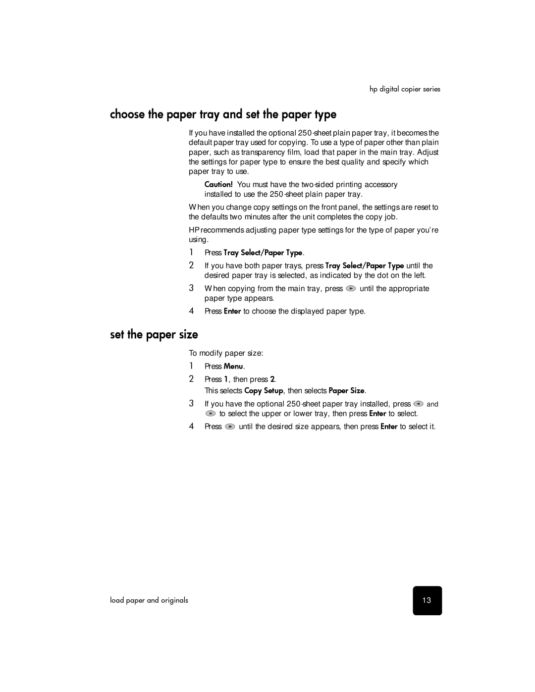 HP 510 manual Choose the paper tray and set the paper type, Set the paper size 