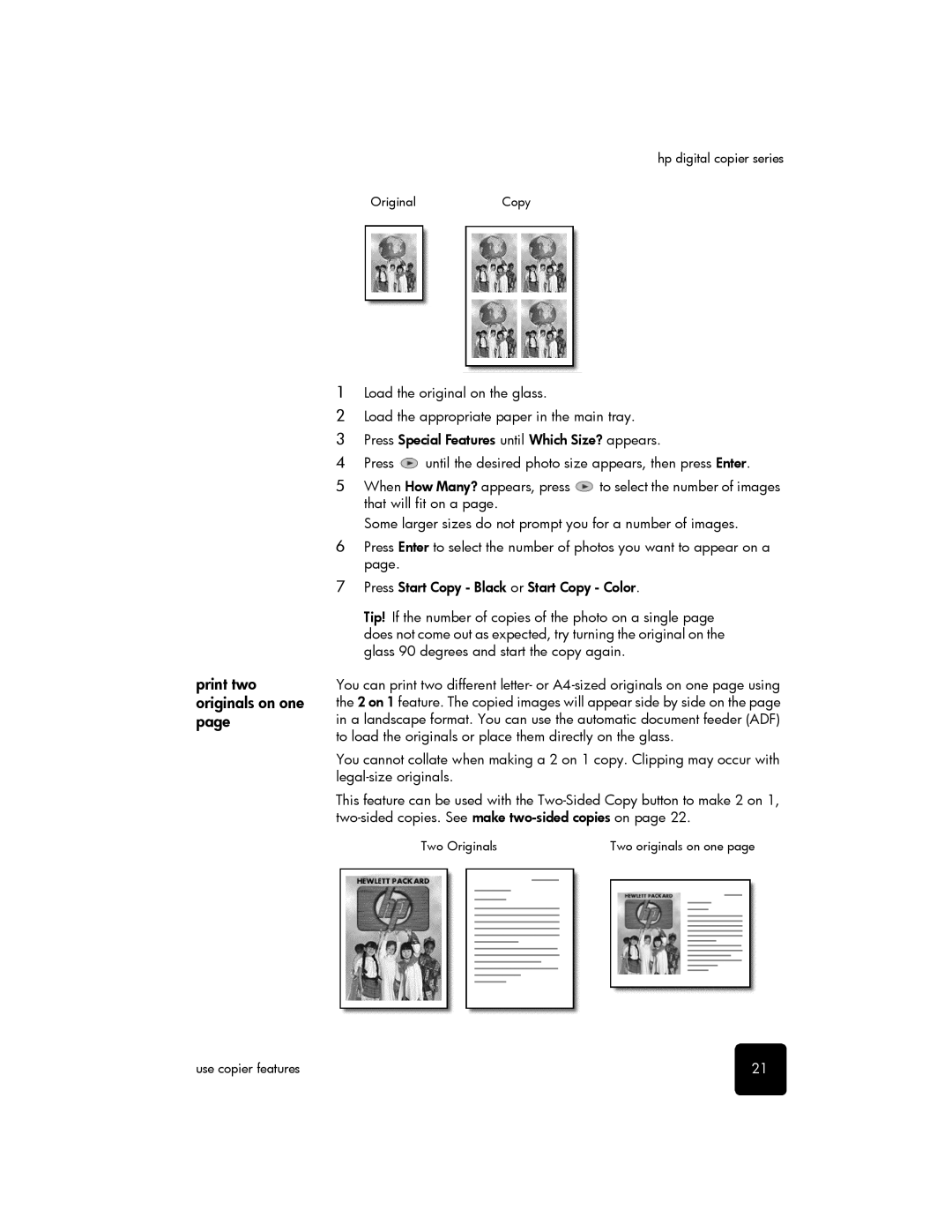 HP 510 manual Print two originals on one 