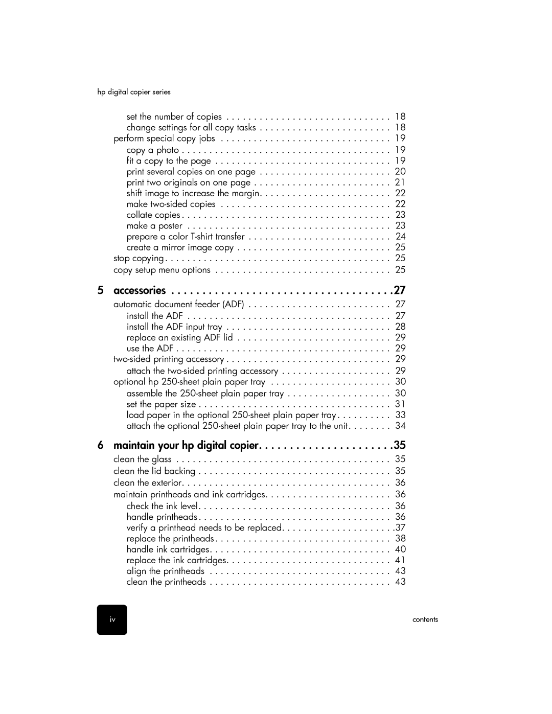 HP 510 manual Accessories, Maintain your hp digital copier 