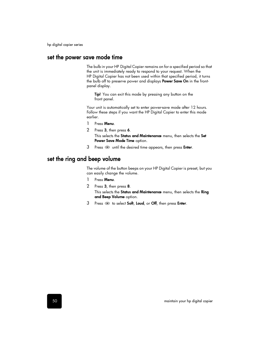 HP 510 manual Set the power save mode time, Set the ring and beep volume 