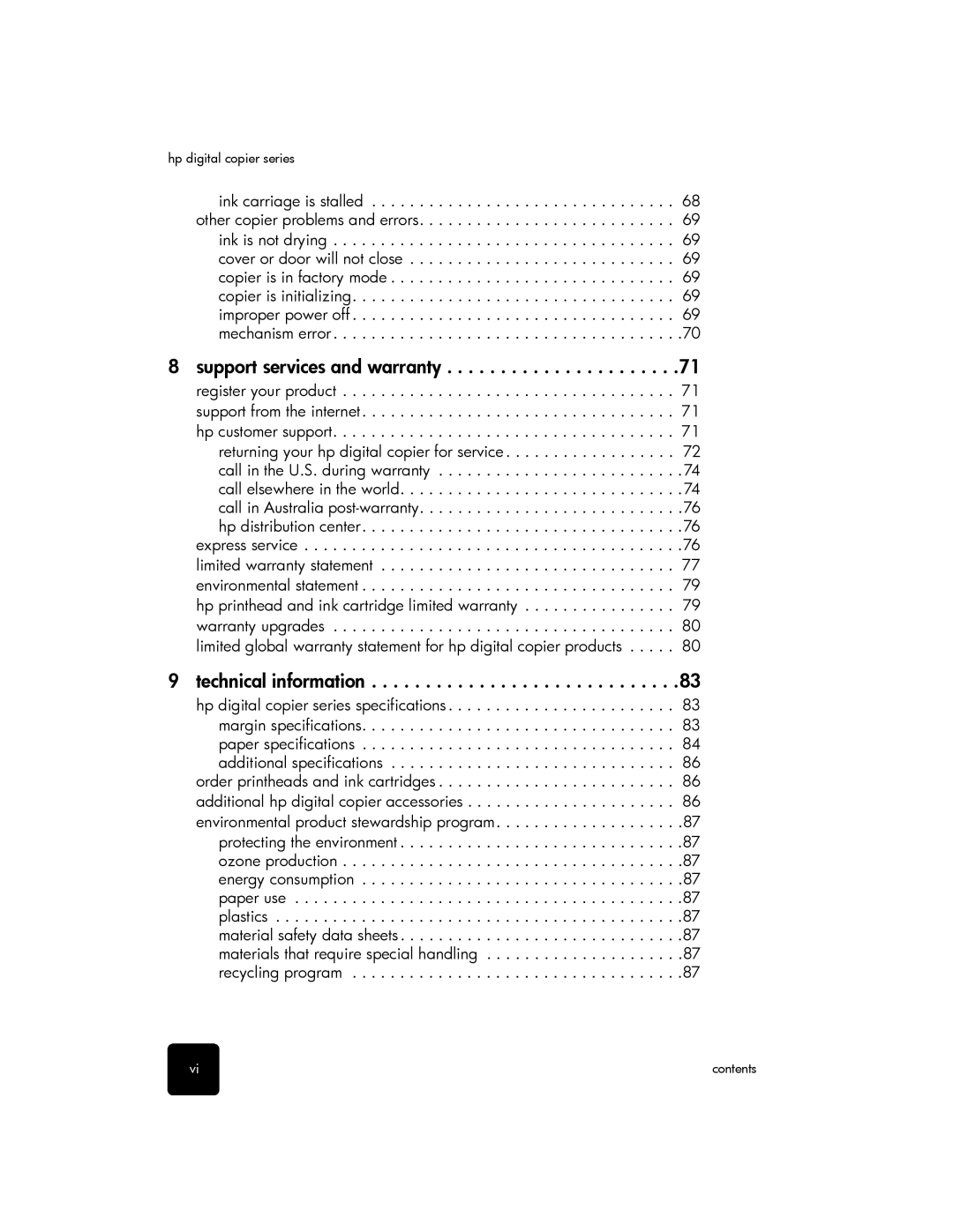 HP 510 manual Support services and warranty, Technical information 