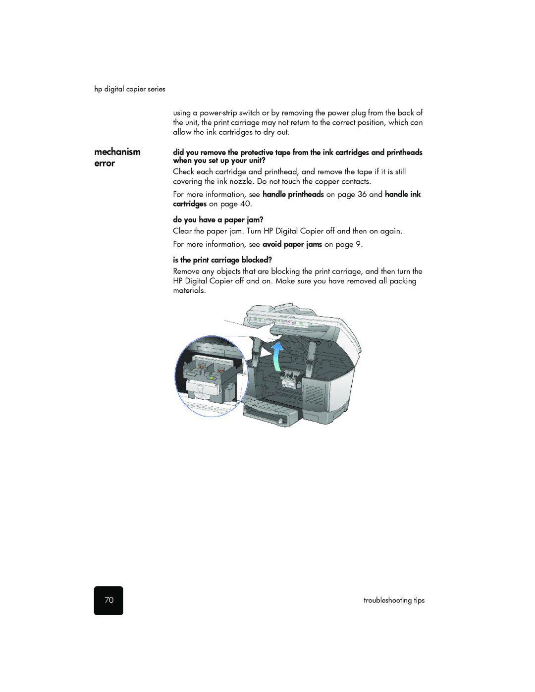 HP 510 manual Mechanism error 