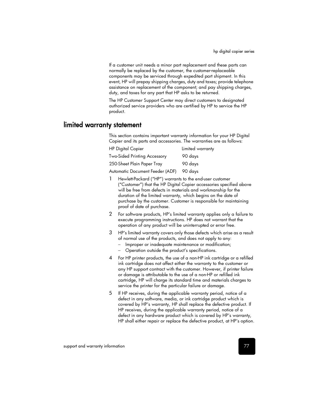 HP 510 manual Limited warranty statement 