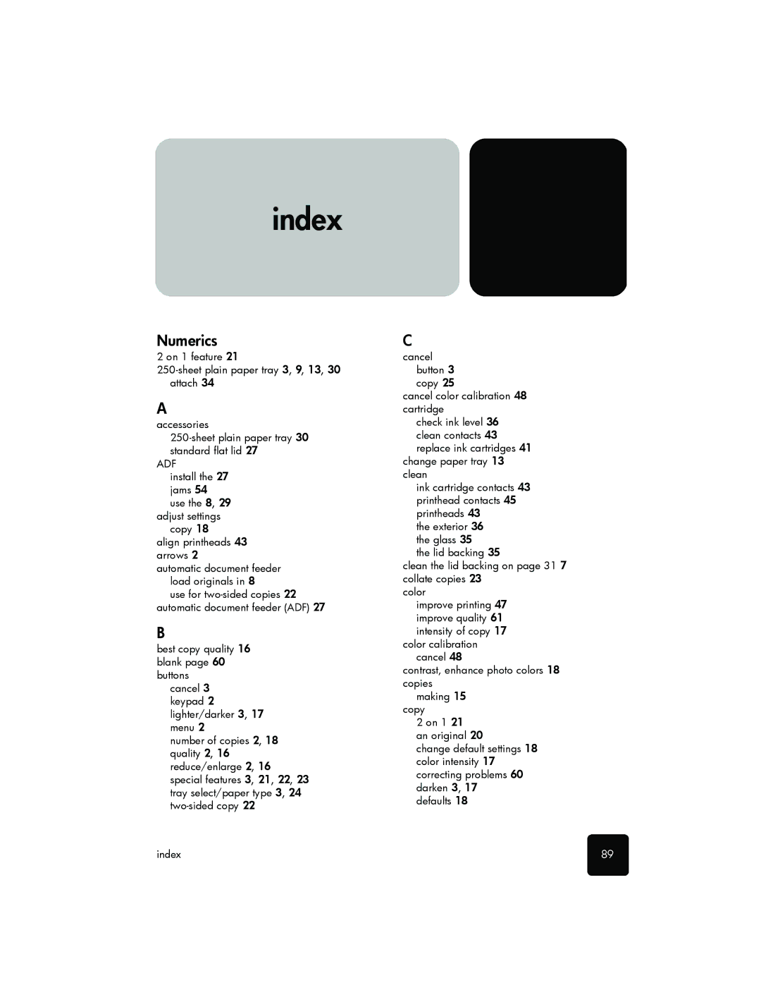 HP 510 manual Index, Numerics 