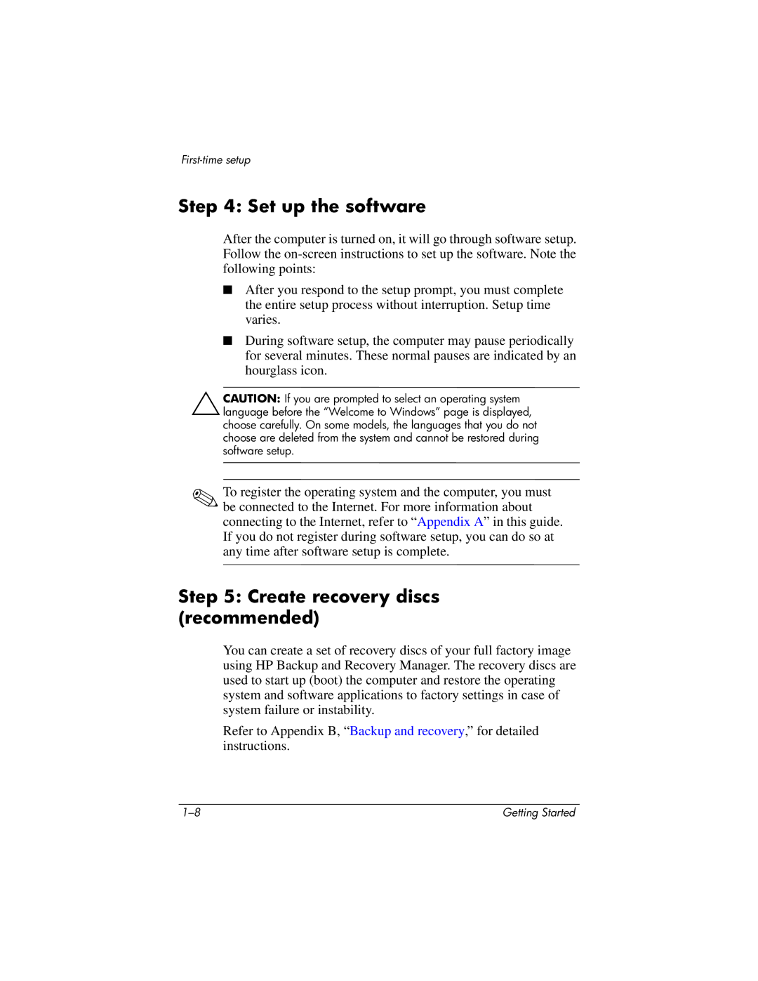 HP 510 manual Set up the software, Create recovery discs recommended 