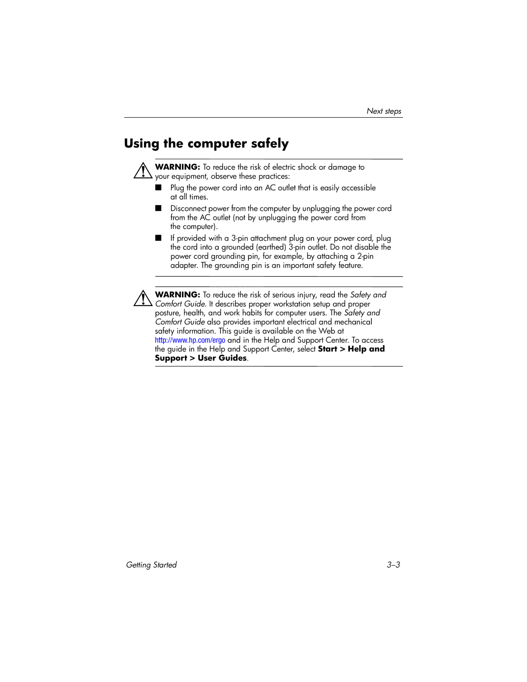 HP 510 manual Using the computer safely 