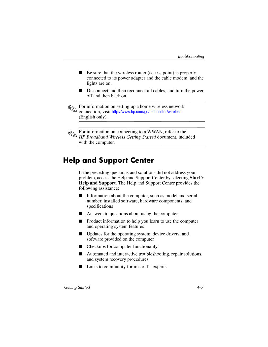 HP 510 manual Help and Support Center 