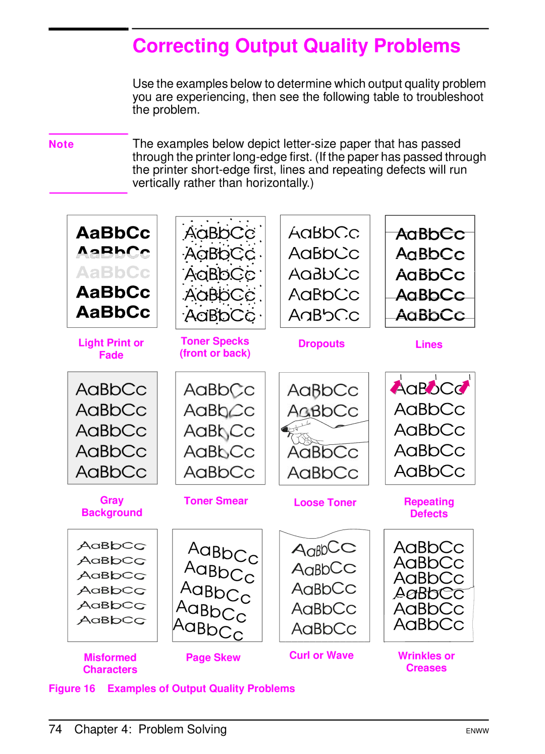 HP 5100dtn manual Correcting Output Quality Problems, Examples below depict letter-size paper that has passed, Curl or Wave 