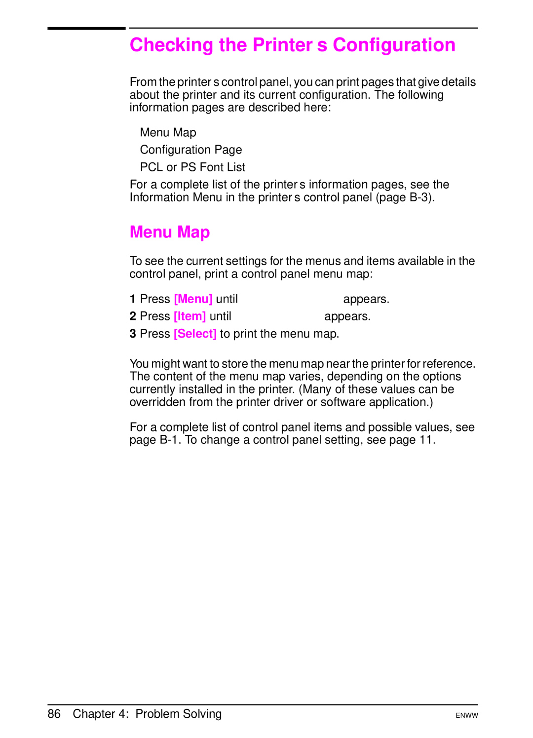 HP 5100dtn, 5100tn manual Checking the Printer’s Configuration, Menu Map 