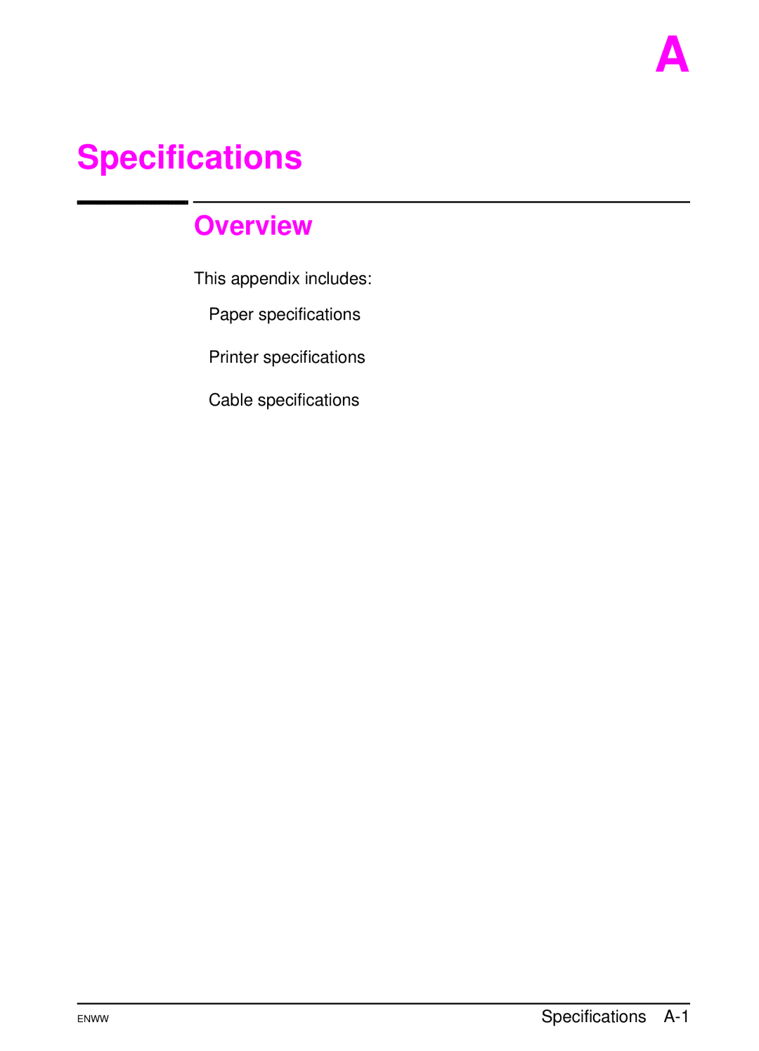 HP 5100tn, 5100dtn manual Specifications A-1 