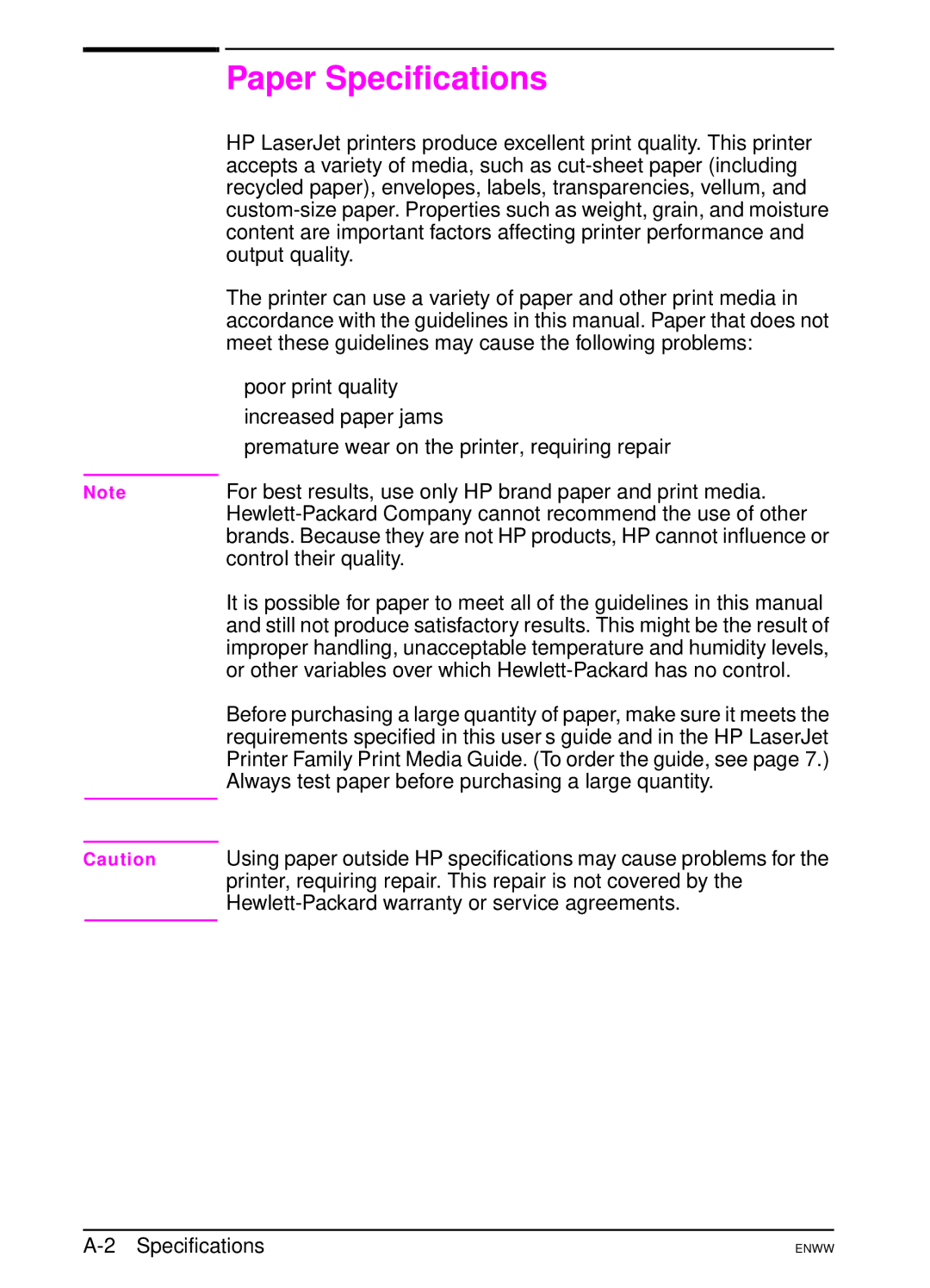 HP 5100dtn, 5100tn manual Paper Specifications 