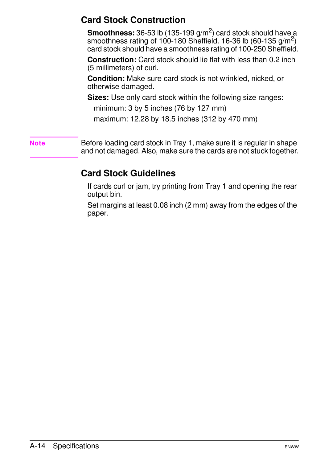 HP 5100dtn, 5100tn manual Card Stock Construction, Card Stock Guidelines 