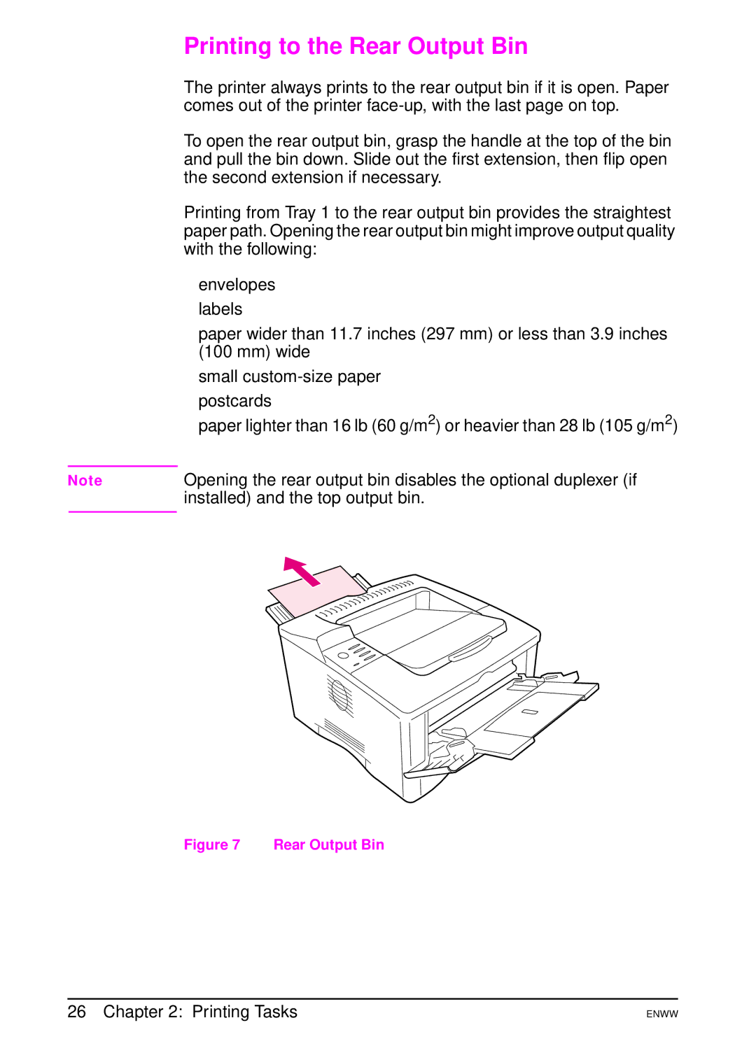 HP 5100dtn, 5100tn manual Printing to the Rear Output Bin 