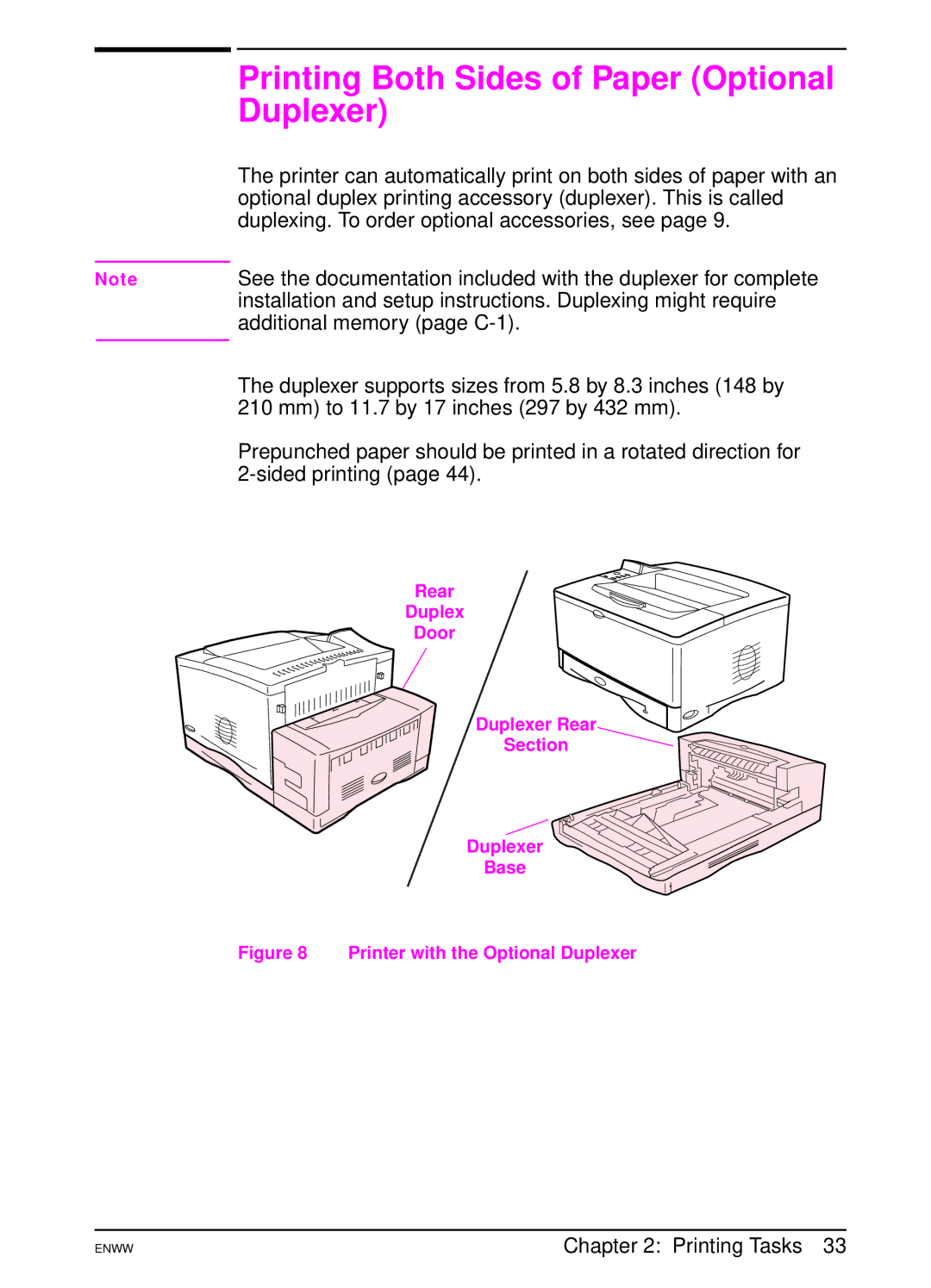 HP 5100tn, 5100dtn manual Printing Both Sides of Paper Optional, Duplexer 