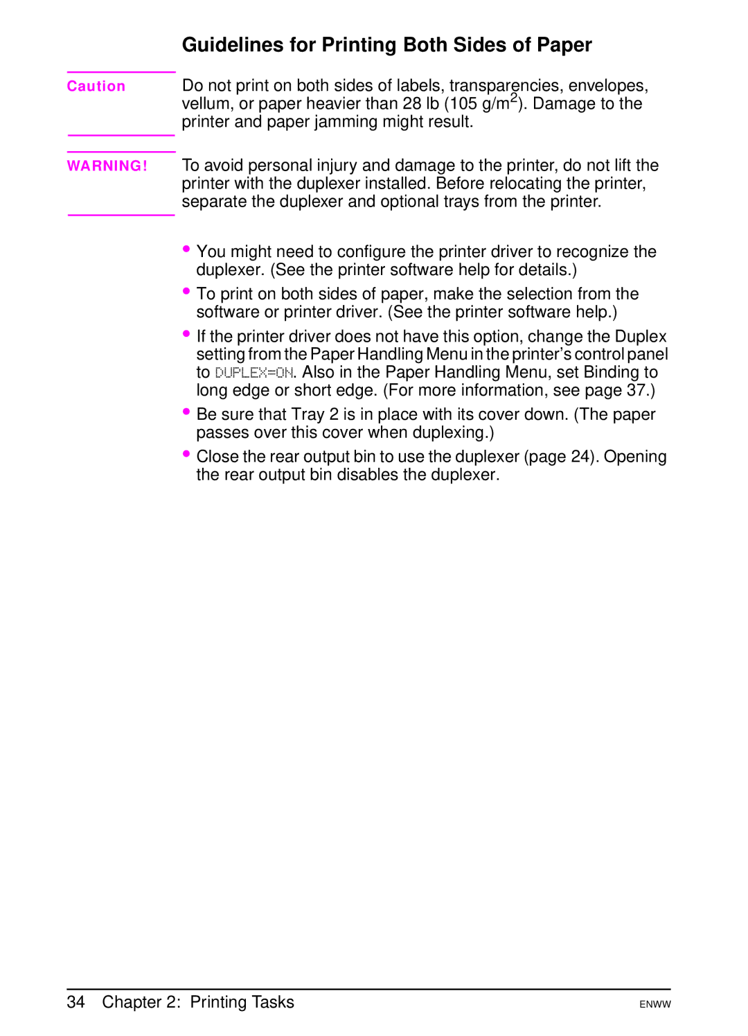 HP 5100dtn, 5100tn manual Guidelines for Printing Both Sides of Paper 