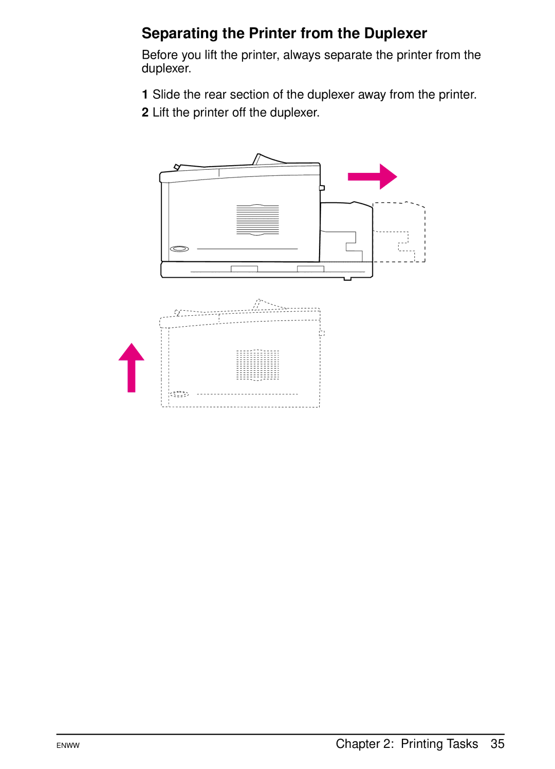 HP 5100tn, 5100dtn manual Separating the Printer from the Duplexer 