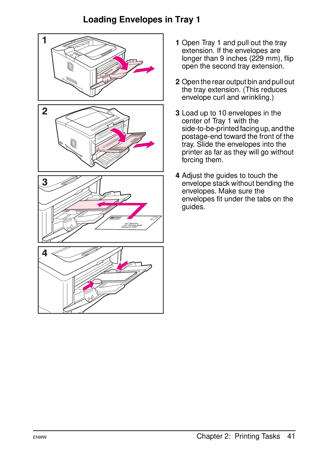 HP 5100tn, 5100dtn manual Loading Envelopes in Tray 