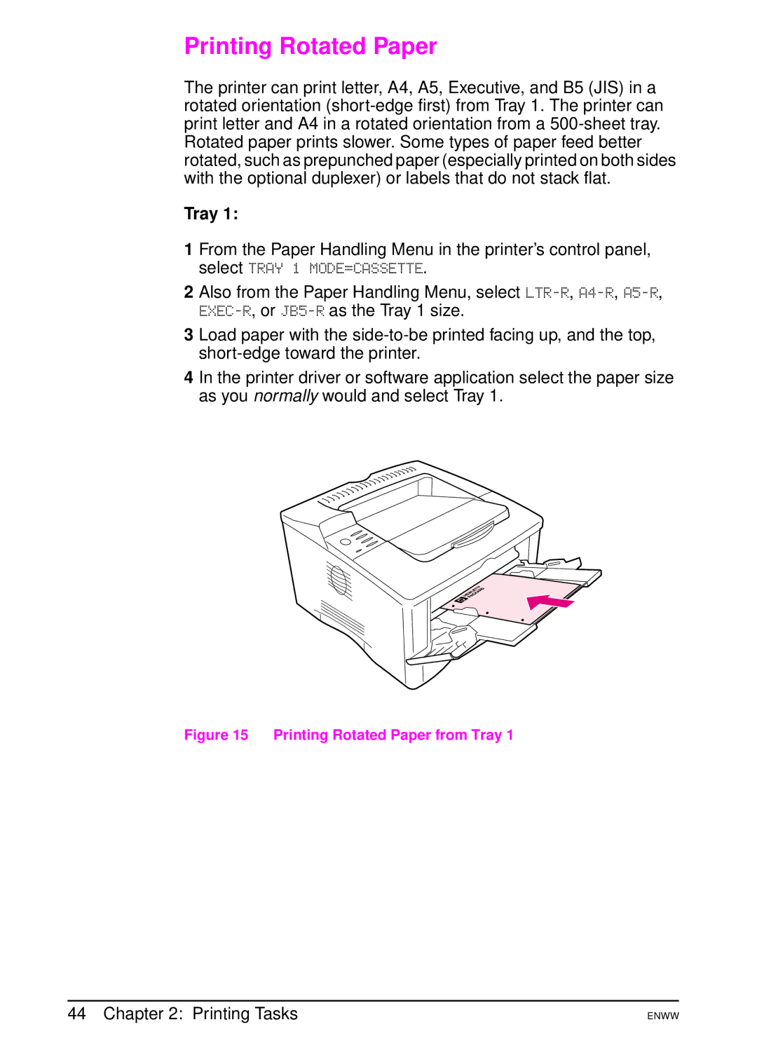 HP 5100dtn, 5100tn manual Printing Rotated Paper, Tray 