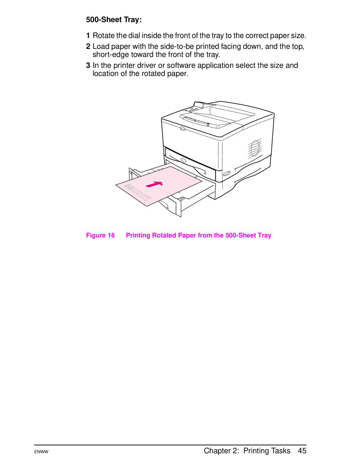 HP 5100tn, 5100dtn manual Printing Rotated Paper from the 500-Sheet Tray 