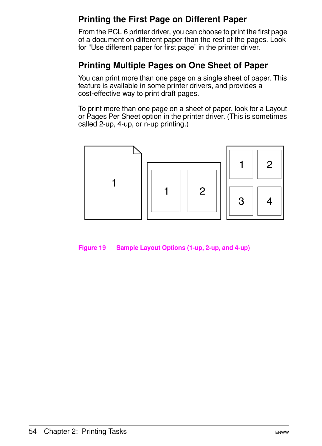 HP 5100dtn, 5100tn manual Printing the First Page on Different Paper, Printing Multiple Pages on One Sheet of Paper 