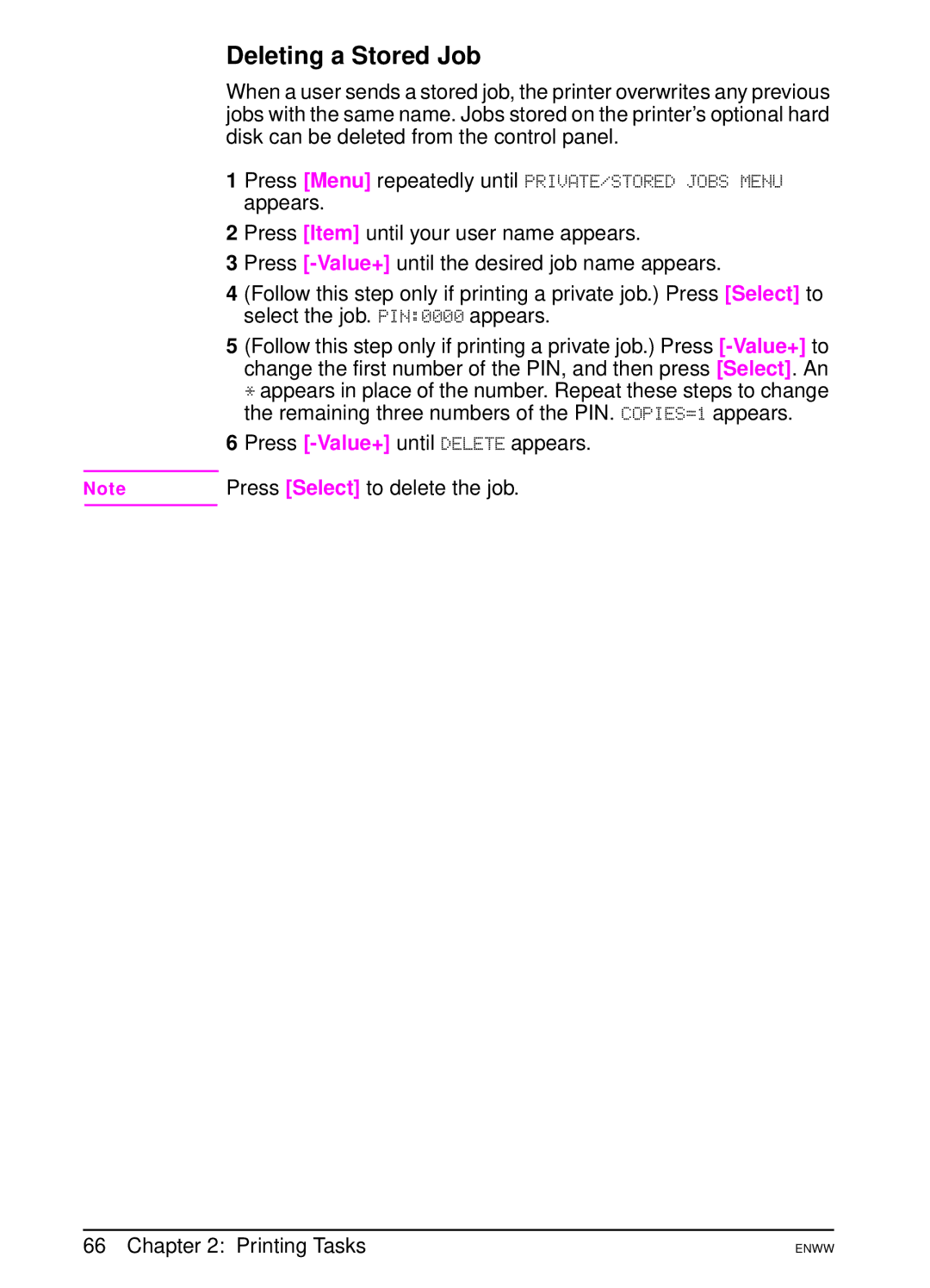 HP 5100dtn, 5100tn manual Deleting a Stored Job 