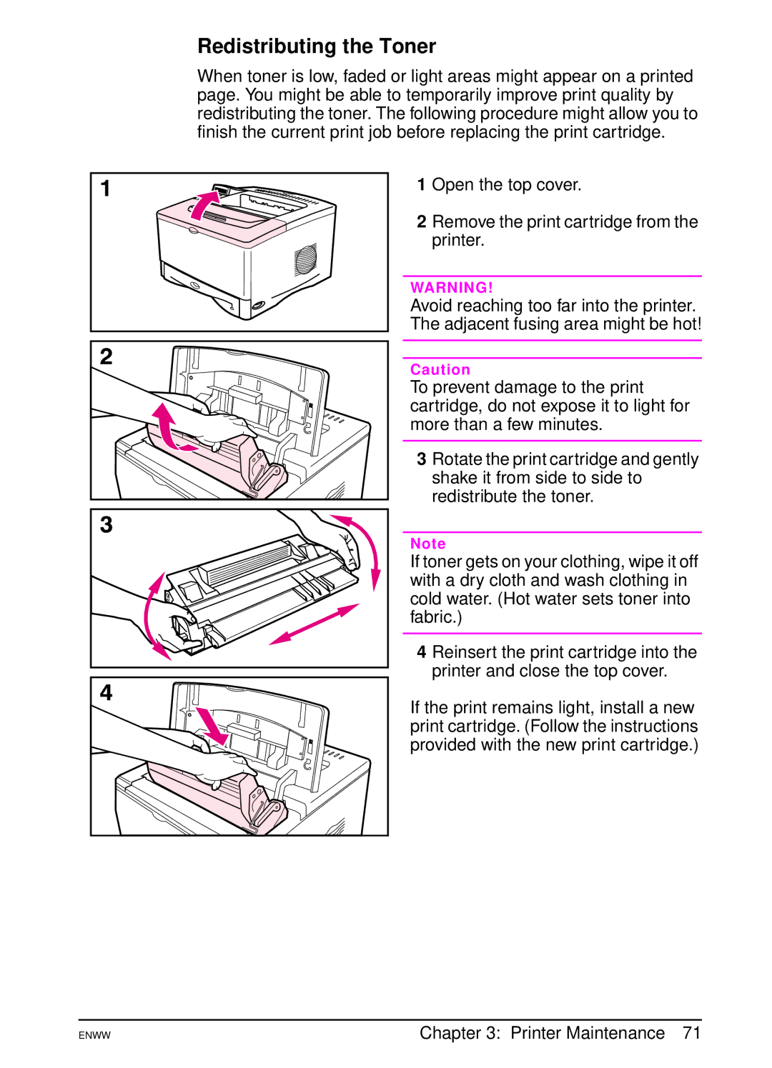 HP 5100tn, 5100dtn manual Redistributing the Toner 