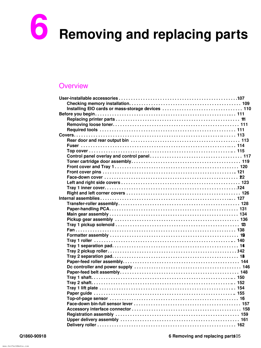 HP 5100LE manual Removing and replacing parts 