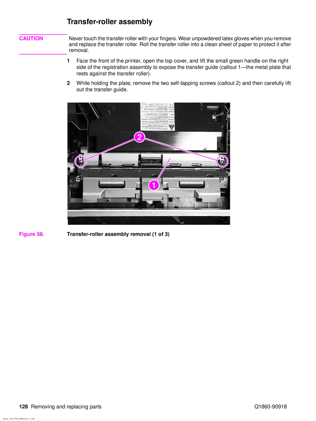 HP 5100LE manual Transfer-roller assembly removal 1 