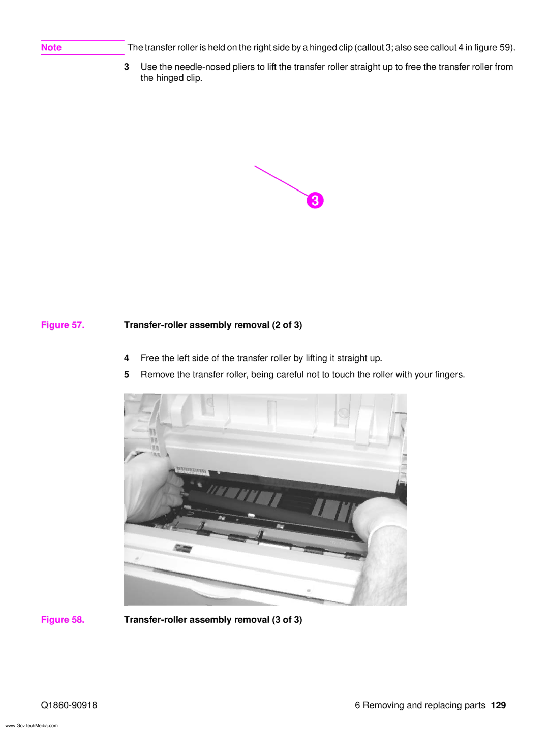 HP 5100LE manual Transfer-roller assembly removal 2 