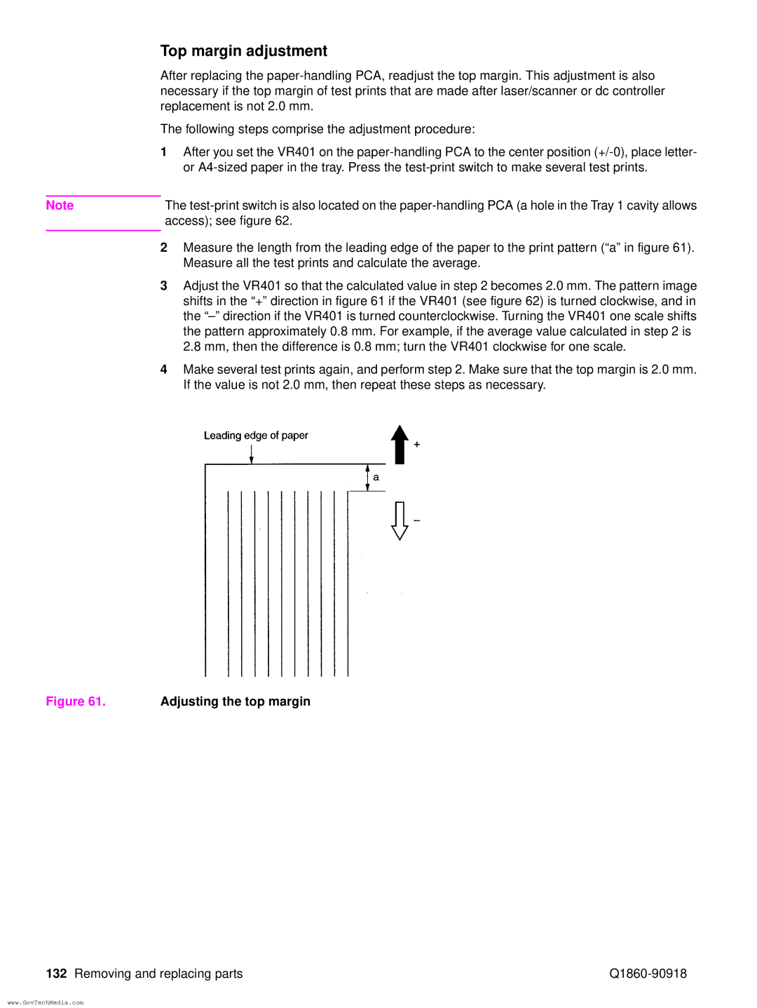 HP 5100LE manual Top margin adjustment, Adjusting the top margin 