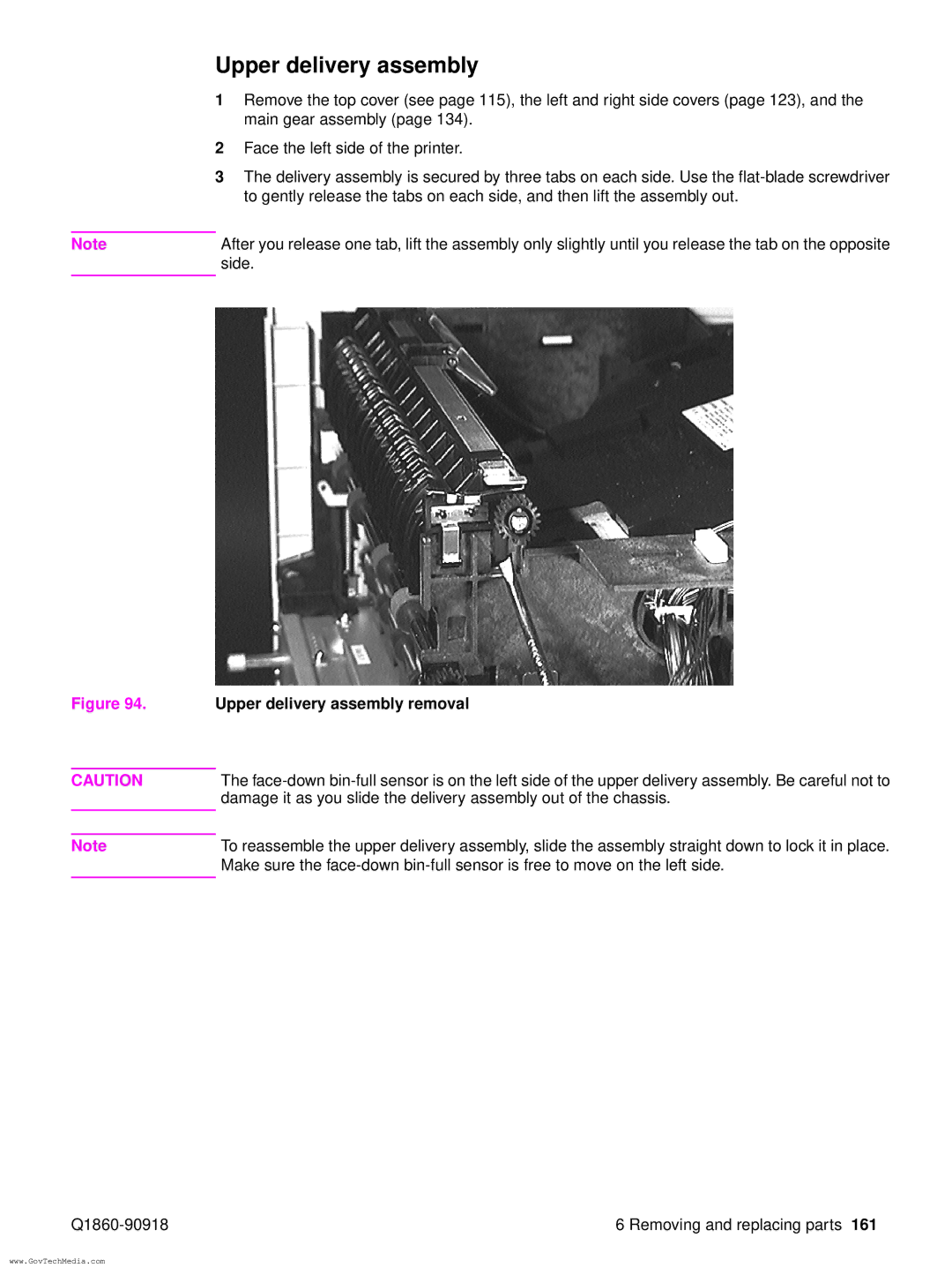 HP 5100LE manual Upper delivery assembly removal 