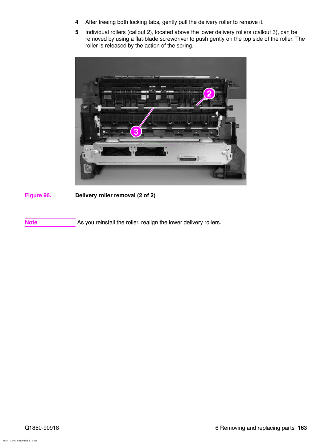 HP 5100LE manual Delivery roller removal 2 