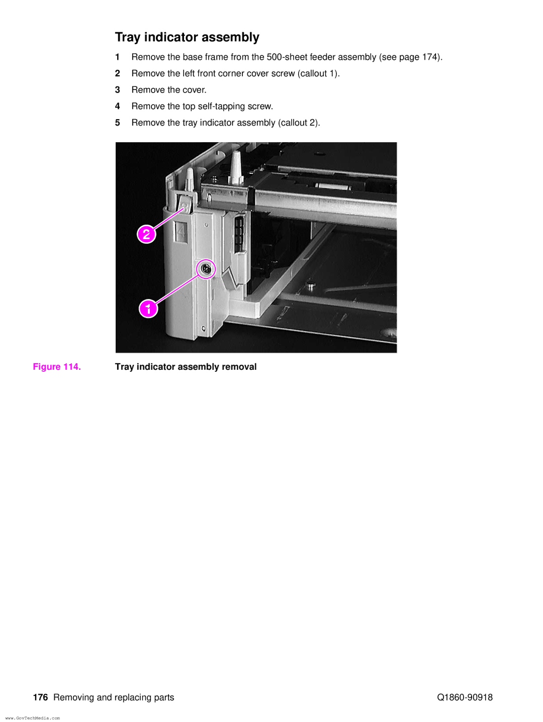 HP 5100LE manual Tray indicator assembly removal 