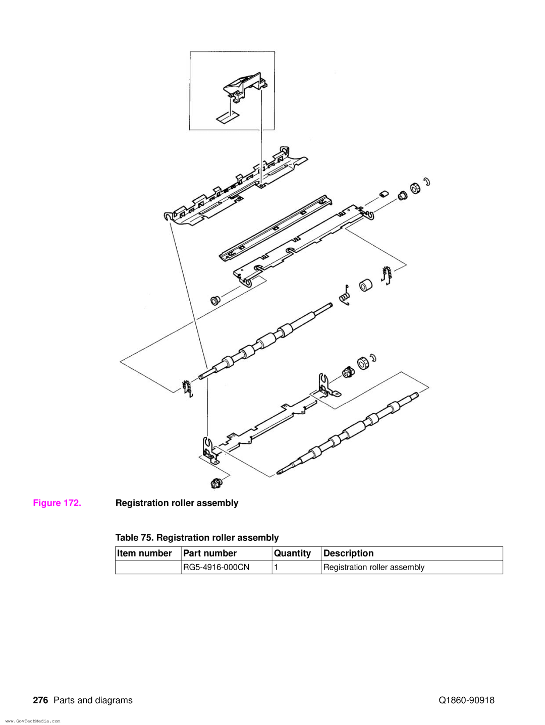 HP 5100LE manual RG5-4916-000CN Registration roller assembly 