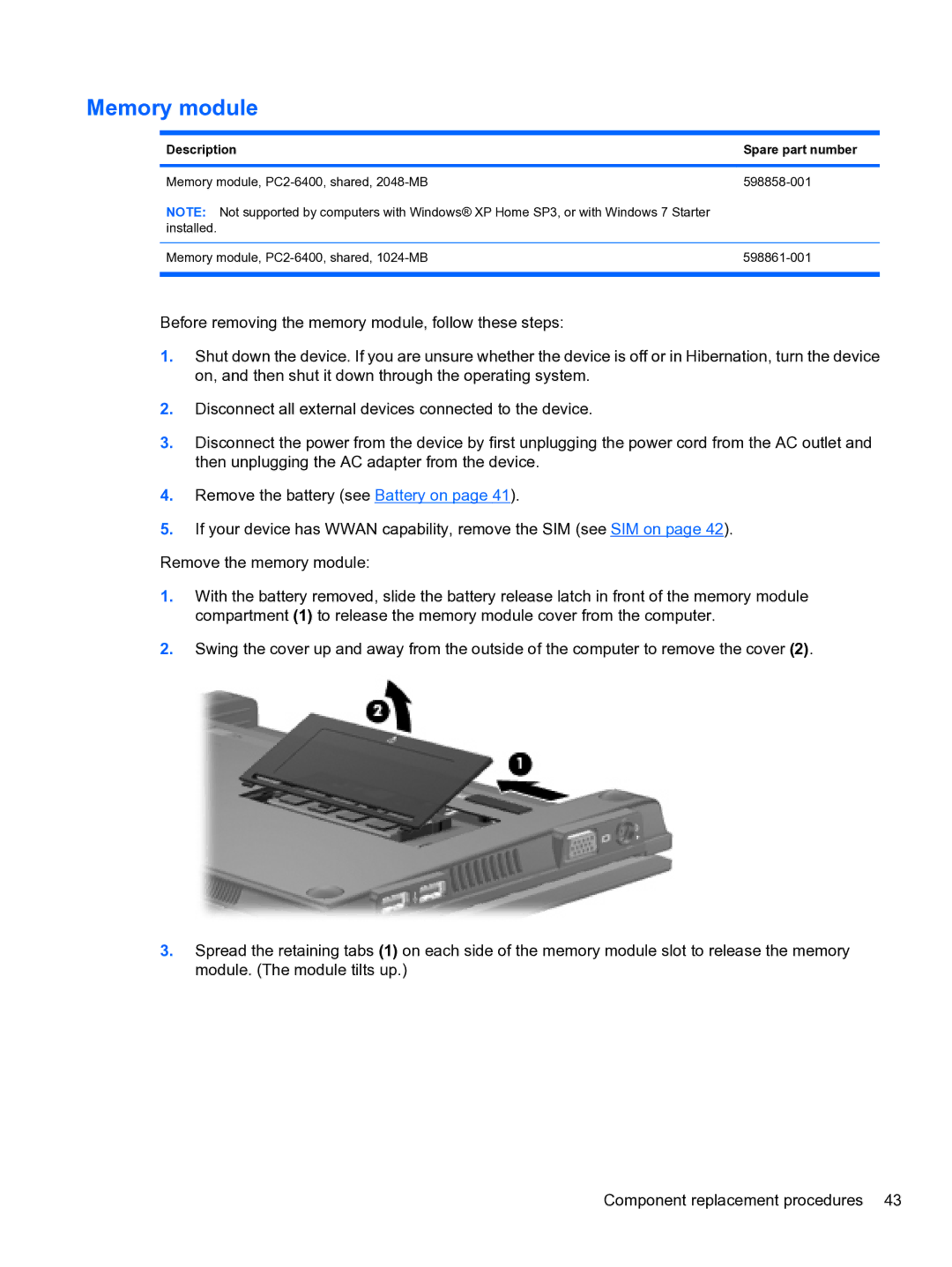 HP 5102 manual Memory module 