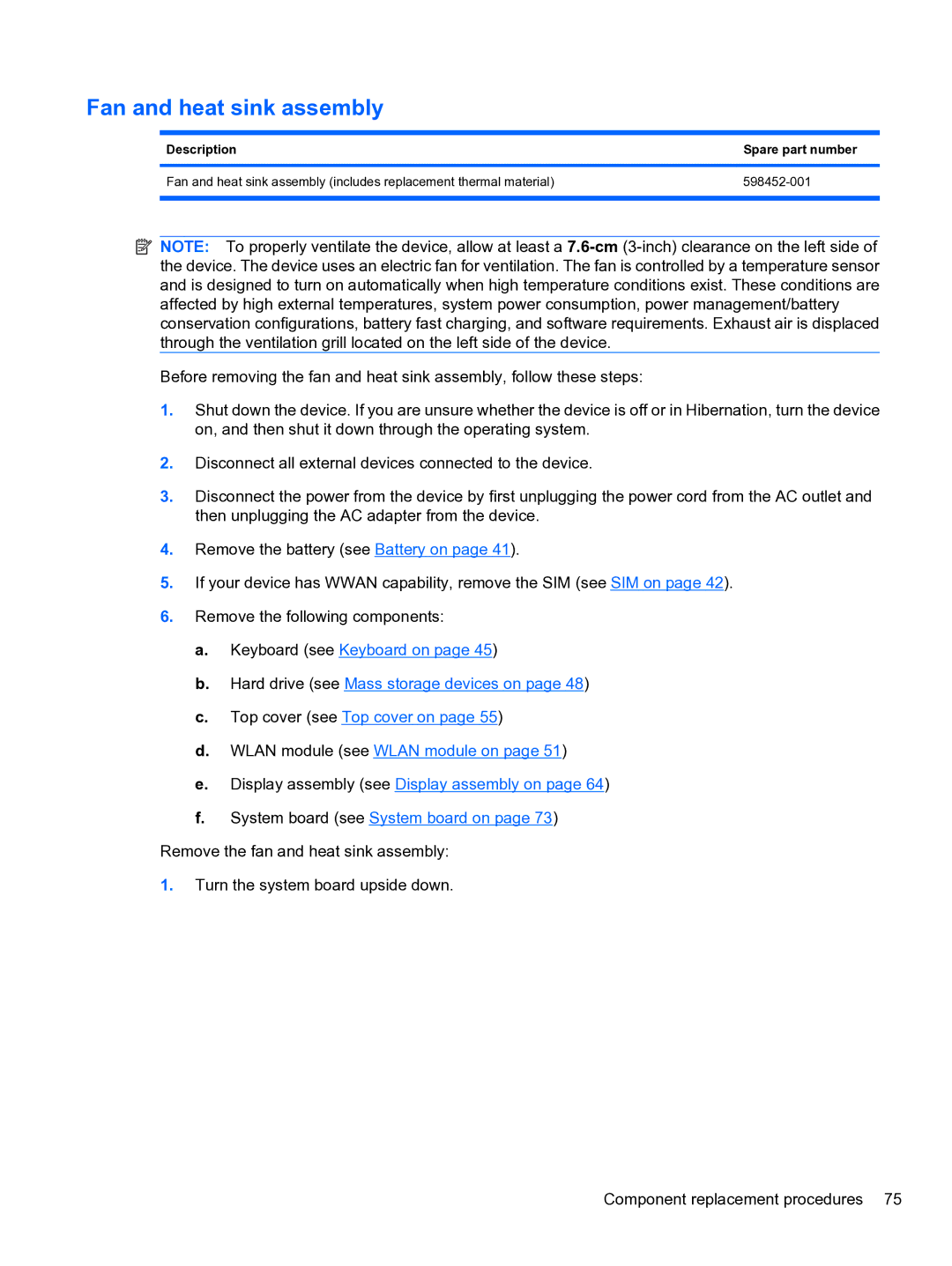 HP 5102 manual Fan and heat sink assembly 