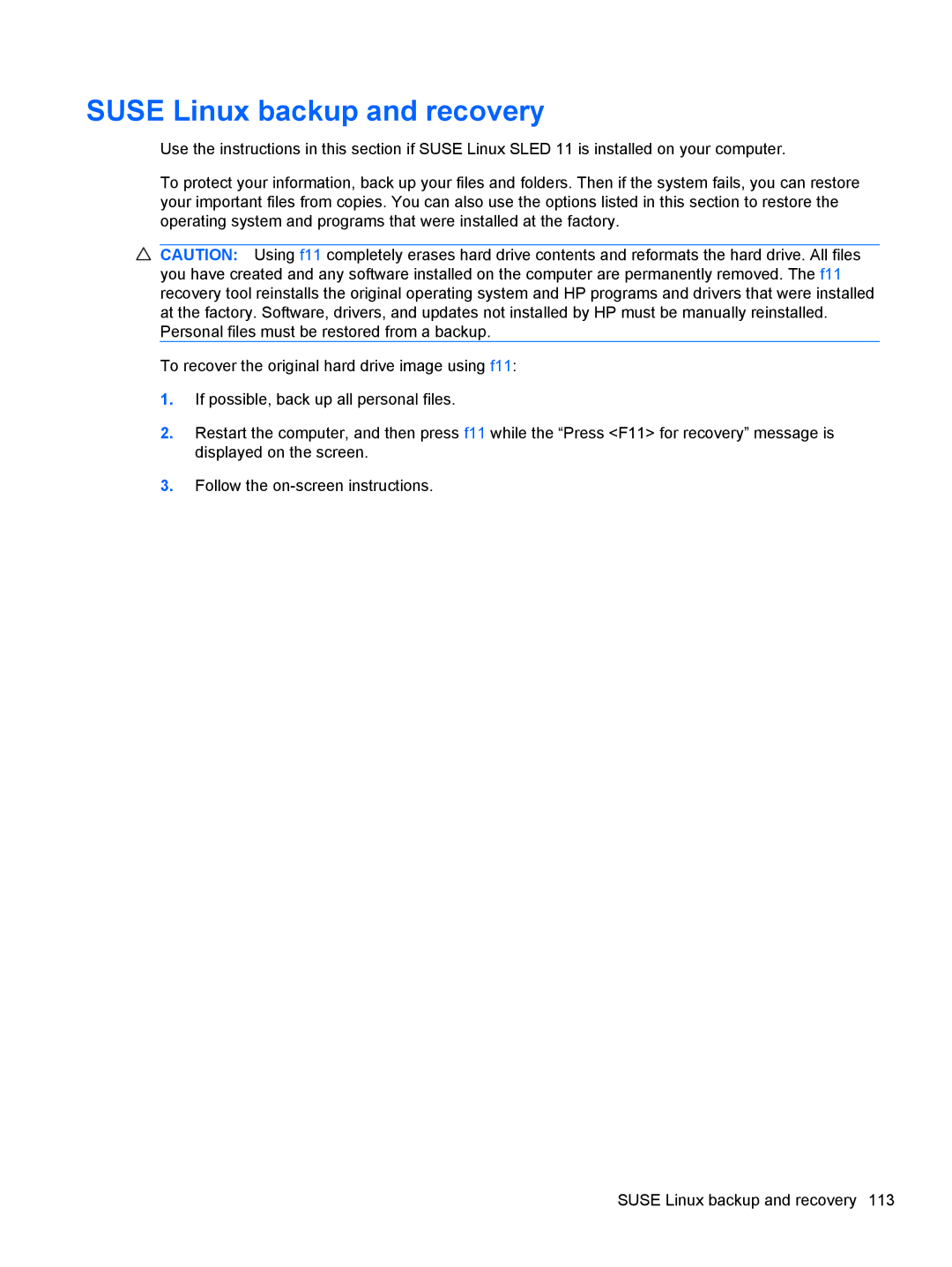 HP 5103 manual Suse Linux backup and recovery 