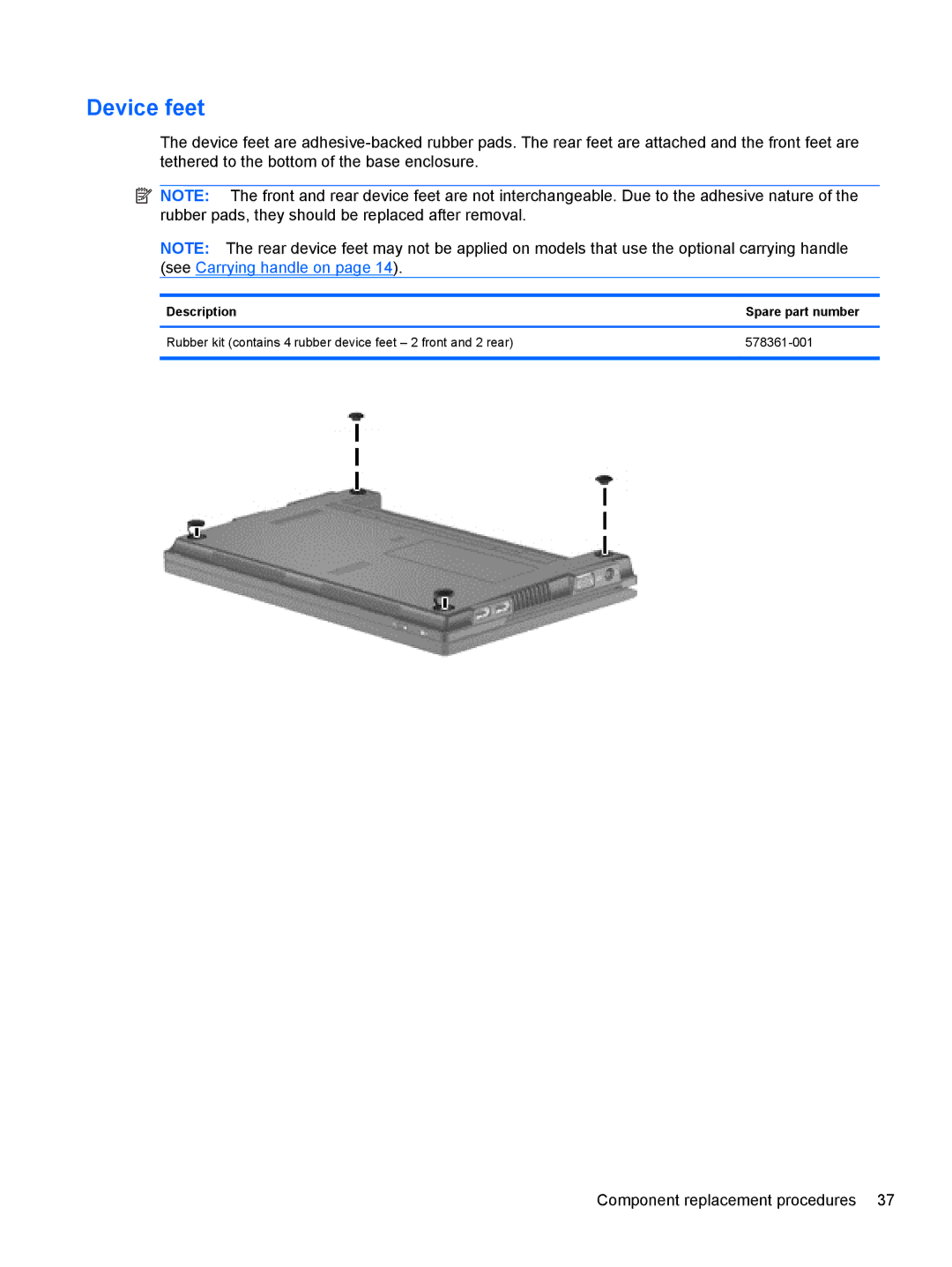 HP 5103 manual Device feet 