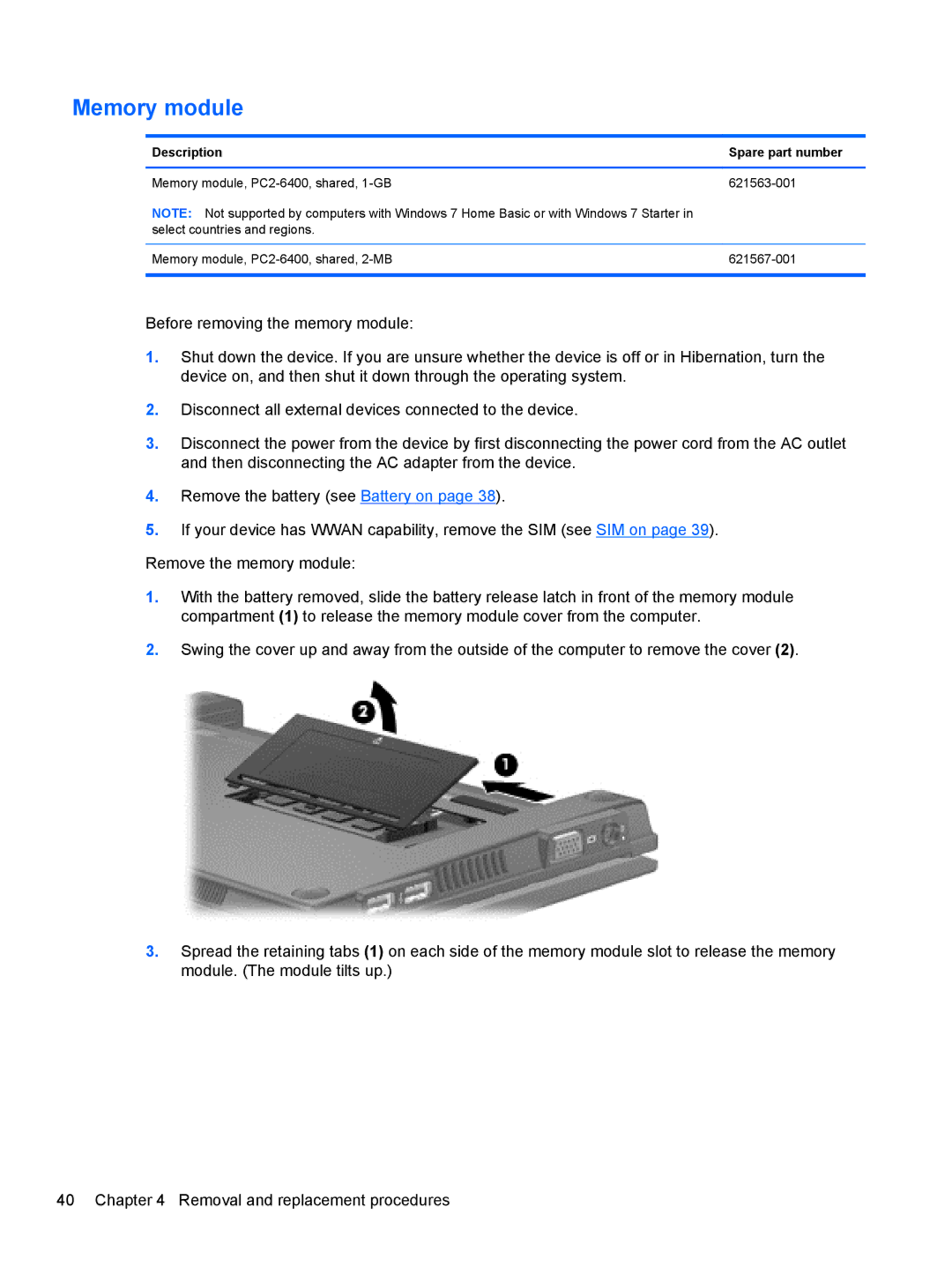 HP 5103 manual Memory module 