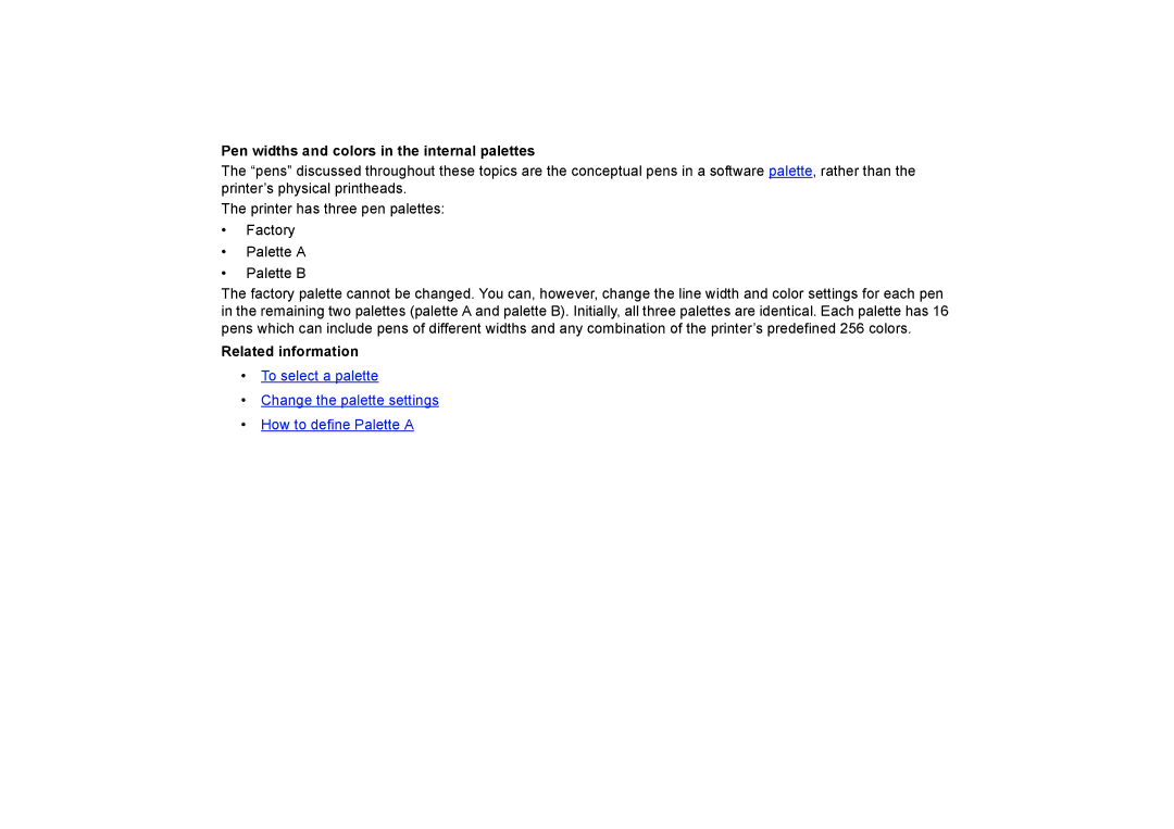 HP 510PS manual Pen widths and colors in the internal palettes, Related information 