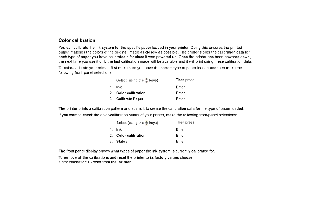 HP 510PS manual Color calibration, Calibrate Paper 