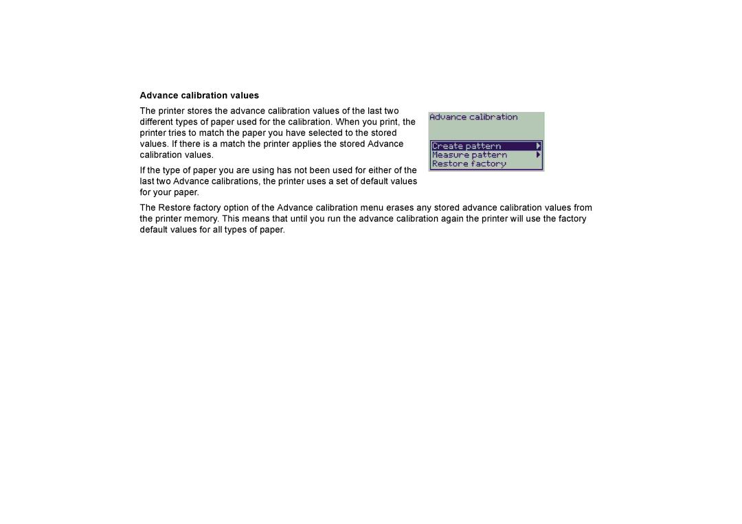 HP 510PS manual Advance calibration values 