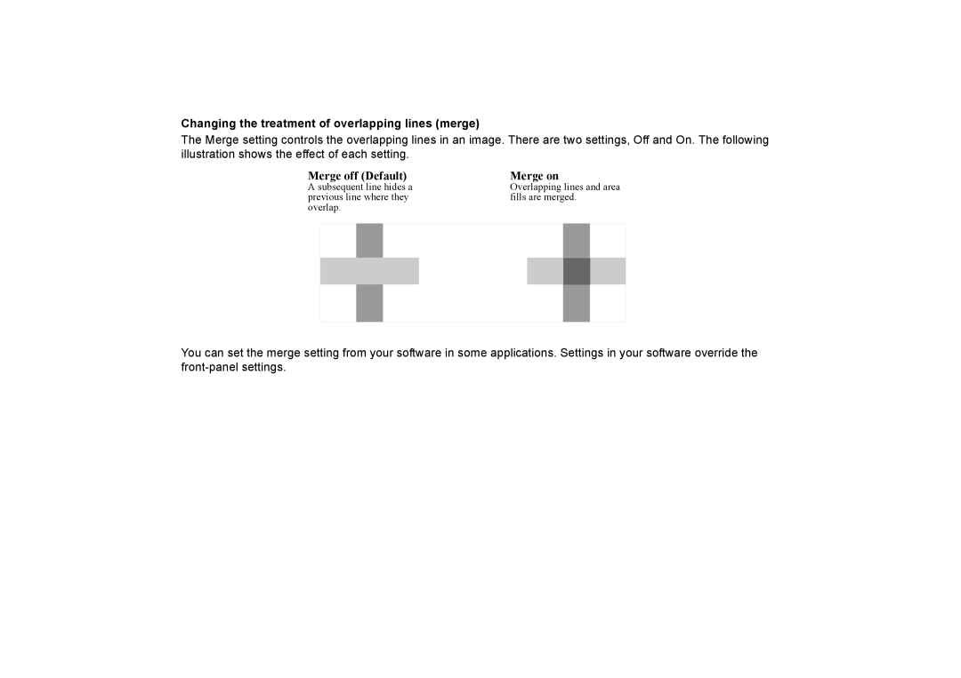 HP 510PS manual Changing the treatment of overlapping lines merge, Merge off Default Merge on 